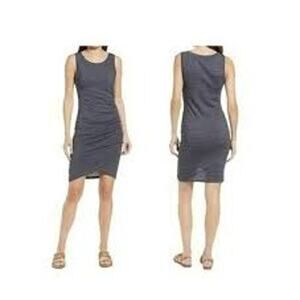 TREASURE & BOND Ruched Side Sleeveless Dress Grey Charcoal Heather NEW Sz. Large